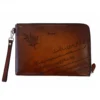 Luxury Handmade Genuine Leather Clutch Bag in Rich Brown with Arabic and English Calligraphy – Designer-Inspired Portfolio Bag