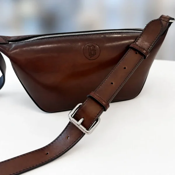 Luxury Handmade Genuine Leather Messenger Bag in Rich Brown with Arabic and English Calligraphy – Designer-Inspired Crossbody Bag